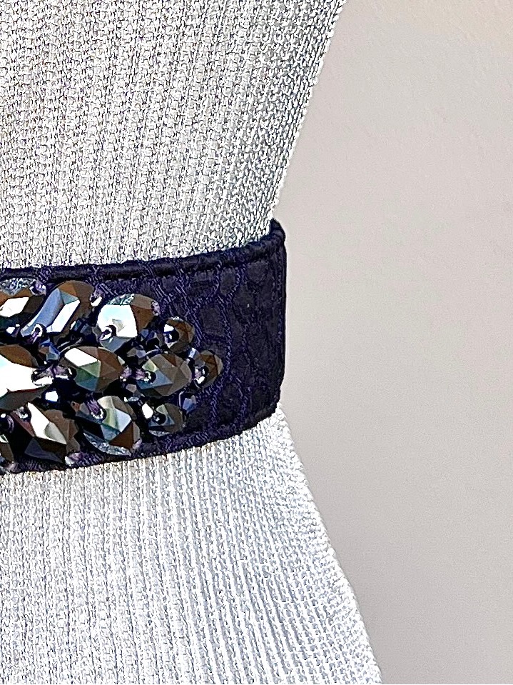 Belt Brocade Embroidered Gems Hematite Coveredbutton Closure, Retro Leather Back